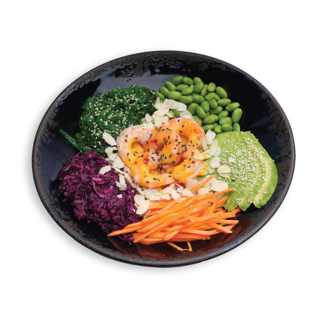 Poke Bowl su krevetėmis